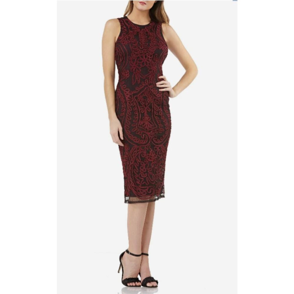 NWT JS Collections Embroidered Soutache Cocktail Dress Dark Berry Black Sz 4